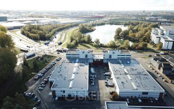 Aerial view of office buildings at Atoomweg 63, Utrecht Lage Weide, suitable for office space rental.