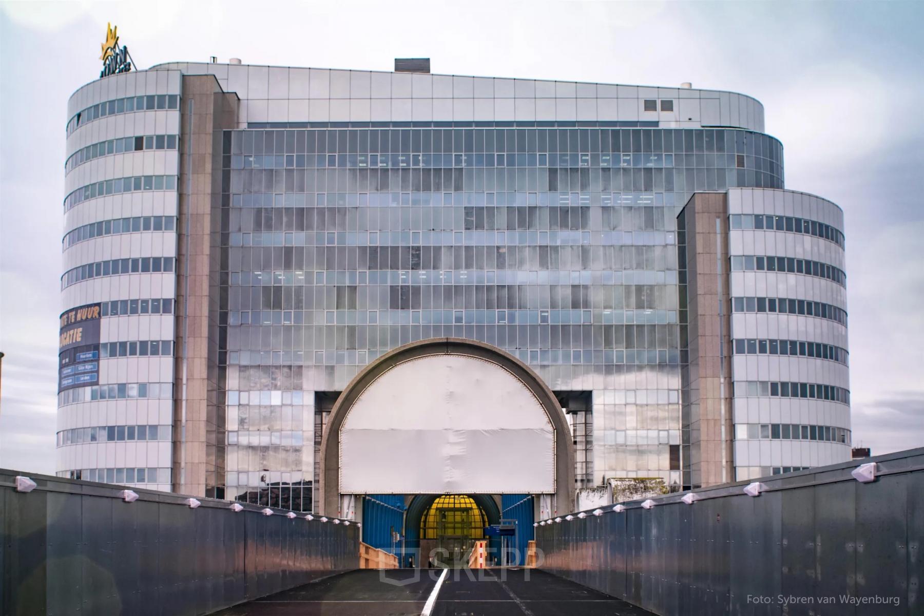 Exterior view of an office space for rent at Boerhaavelaan 40, Zoetermeer, showcasing a modern multi-story building.