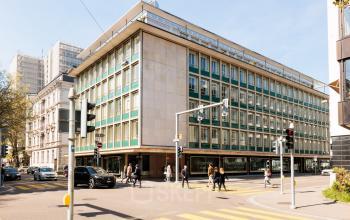 Außenansicht eines Bürogebäudes an der Stockerstrasse 33 in Zürich Enge, ideal für büro mieten oder büroraum mieten.