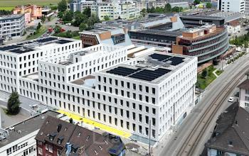 Moderne Bürogebäude in der Zürcherstrasse 39d, Zürich Altstetten, ideal für Bürofläche mieten, mit bekannter gewerblicher Architektur in einem dynamischen Stadtteil.