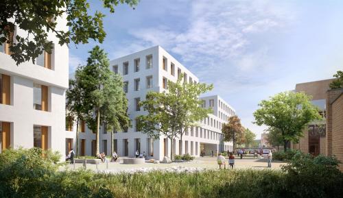 Exterior view of modern office buildings at Zürcherstrasse 39d, Zürich, surrounded by trees and open spaces, ideal for office space rental.