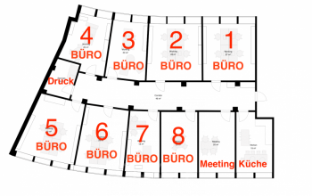 Floor plan of the level with private offices for rent in Zurich